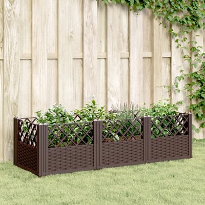 vidaXL - Plantenbak - met - pinnen - 123,5x43,5x43,5 - cm - polypropeen - bruin
