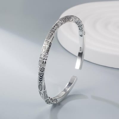 Bague Totem Möbius Personnalisée Ethnique Argent 925 Mode Rétro Bracelet Ouvert Solide TYB606 argenté