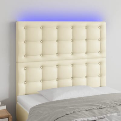 vidaXL - Hoofdbord - LED - 90x5x118/128 - cm - kunstleer - crèmekleurig