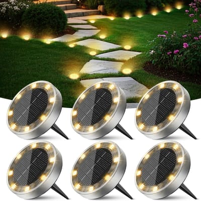 Ynkkvre - Zonne-energie Grondlampen Set - 6 Stuks Waterdichte Tuinverlichting - Automatische Aan/Uitschakeling - Warm Wit LED - IP44 Weerbestendig - Voor Paden, Terrassen en Opritten