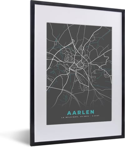 Fotolijst incl. Poster - Plattegrond – Aarlen – Blauw – Stadskaart - Kaart - 30x40 cm - Posterlijst