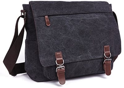 Schoudertas voor heren - 16 inch vintage canvas laptoptas met meerdere vakken