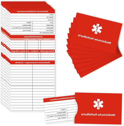 Noodcontactkaarten voor Medische Informatie in het Duits, Drievoudig Vouwbaar met Beschermhoezen, Medische Informatie Kaart, 8 Stuks, Voor Noodsituaties en Eerste Hulp