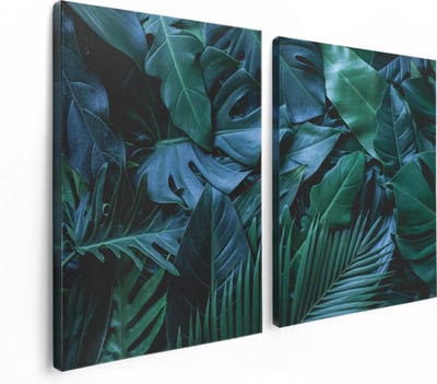 Artaza Canvas Schilderij Tweeluik Tropische Groene Bladeren - 120x80 - Foto Op Canvas - Canvas Print