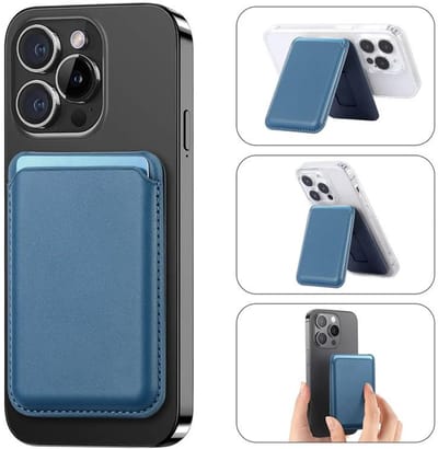 Casemania Portemonnee Pasjeshouder met Standaard - Blauw - Card Wallet Geschikt voor MagSafe - Magnetische Kickstand Kaarthouder Geschikt voor iPhone 12/13/14/15/16/Plus/Pro/Pro Max