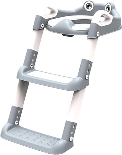 Opvouwbare toilettrainer - Potje ladderzitje - Zindelijkheidstraining - Verstelbaar met ladder - 53x33x35cm - Grijs