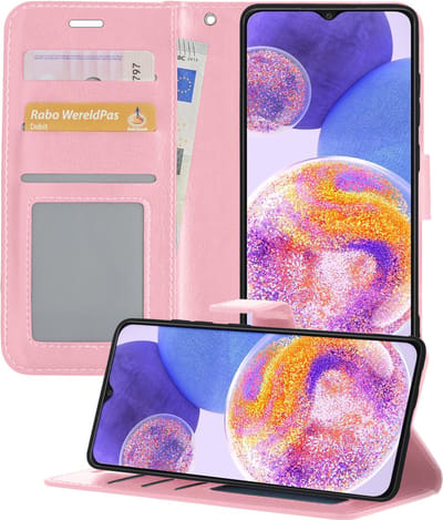 Hoesje - Geschikt voor Samsung Galaxy A23 - Luxe Bookcase - Walletcase Hoes - Portemonnee - Cover - Telefoonhoes - Lichtroze