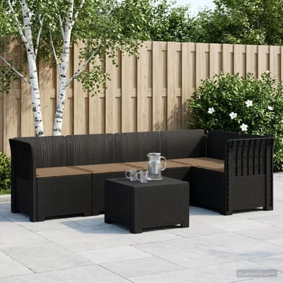 vidaXL - 5-Zits - Tuinbank - met - Kussens - Rattanlook - PP - Antraciet