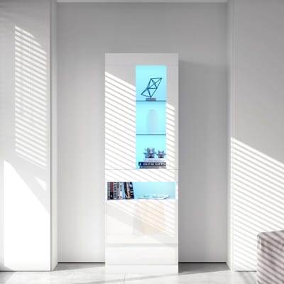 Pugsdrly Vitrinekast met 16 kleuren LED-verlichting Vitrinekast Staande vitrinekast Opbergvitrine Kast Woonkamer kast Witte LED vitrinekast Woonkamer wandmeubelen LED vitrinekasten LED kasten Buffetkast