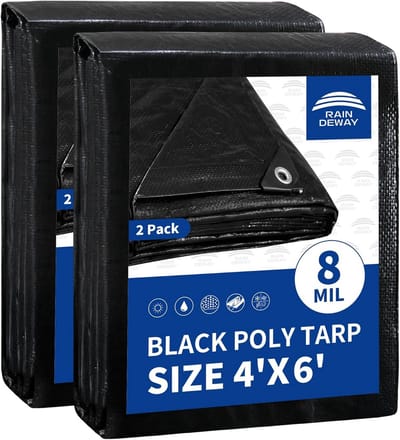 2x Zwarte Dekzeilen 3x3m - Waterdicht en UV-Bestendig - Medium Duty Poly Zeil met Grommets