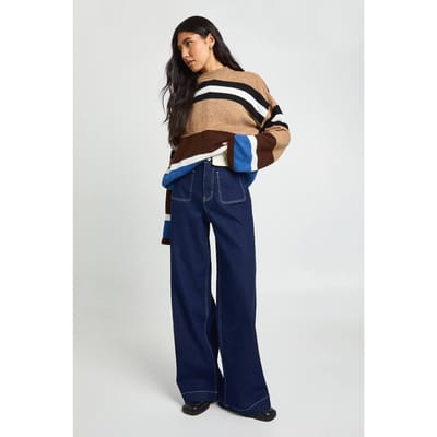 boohoo Dames Lange Hoge Taille Voorzak Wijde Pijpen Jeans | Indigo | Maat: 6