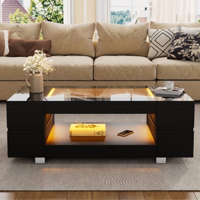 Koffietafel met LED-verlichting - te bedienen via Bluetooth-app - salontafel - woonkamer tafel - zwart