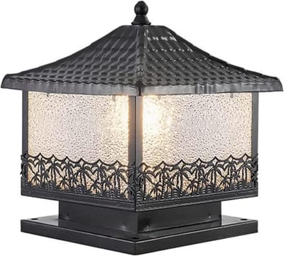 Tuinlantaarn Paal - Buitenlamp Gazon - Terras Verlichten - Weerbestendig Ontwerp - 17x20x23cm - Zwart