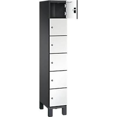 C+P Cambio lockerkast, 1 vak, 6 vakken, op poten, B 300 x D 525 x H 1980 mm, zwart-grijs/wit