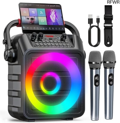 RFWR® Draagbare karaokemachine met draadloze microfoons voor thuis en buiten