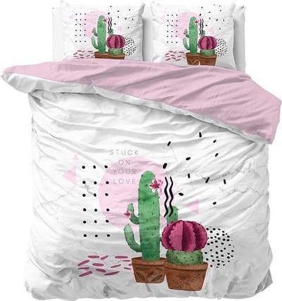 Sleeptime Love your Cactus - Dekbedovertrekset - Lits-Jumeaux - 240x200/220 + 2 kussenslopen 60x70 - Wit