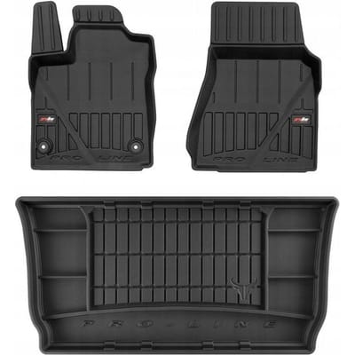 Frogum ProLine Complete Set: Luxe Rubberen Automatten + Kofferbakmat - Geschikt voor SMART Fortwo 2014-2020 - Perfecte Pasvorm - Geurloos TPE - Zwart