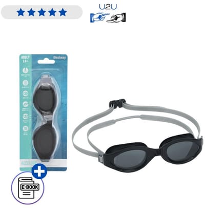Bestway Zwembril 21077 Zwart - Comfortabele Swimming Goggles Met UV Bescherming En Anti Fog Lenzen - Verstelbare Zwembril Voor Zwembad Strand En Watersport Vanaf 14 Jaar Met Ebook