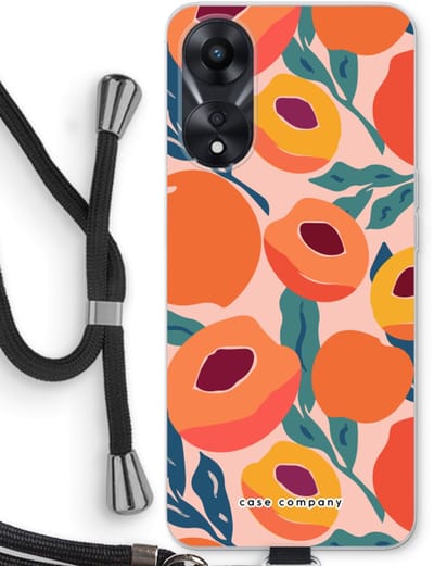 Case Company® - Hoesje met koord geschikt voor Oppo A78 5G hoesje met Koord - Perzik - Telefoonhoesje met Zwart Koord - Bescherming aan alle Kanten en Over de Schermrand