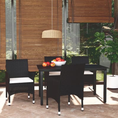 vidaXL - 5-delige - Tuinset - met - kussens - poly - rattan - zwart
