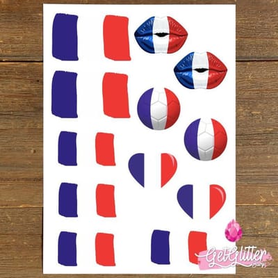 GetGlitterBaby® Plak Tattoos Voetbal / Tijdelijke Tattoo Sticker / Nep Tatoeage / Gezicht en Lichaam Schmink Versiering - Frankrijk / Franse Vlag / France