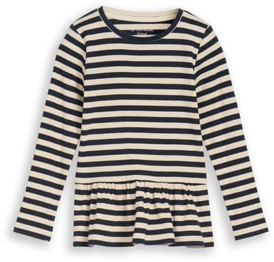Tom Tailor - Shirt met lange mouwen met ribstructuur en volant - Maat 92/98 - dark blue off white stripe