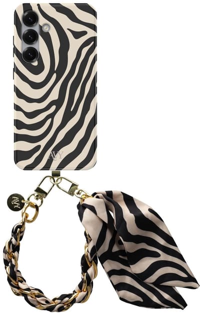 AVY Hoesje Met Telefoonkoord | Geschikt voor Samsung Galaxy S25 Plus | Compatibel met MagSafe | Hard Shell Back Cover | Stijlvol Bijpassend Koord 32CM | Serengeti Zebra | Zwart & Wit