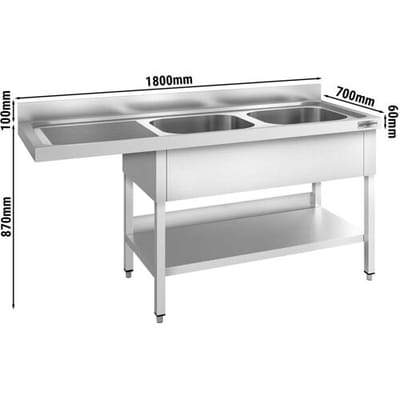 GGM Gastro Spülmaschinen-Spültisch - 1800x700mm - mit 2 Becken rechts Zilver