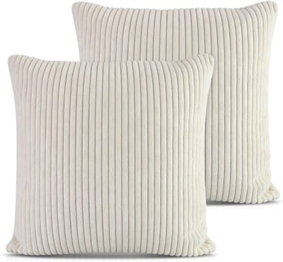 Gestreepte kussenslopen, set van 2, 45 x 45 cm, met verborgen ritssluiting, zacht corduroy voor woonkamer en slaapkamer, stijlvol en comfortabel