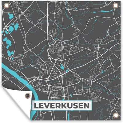 Tuin poster Blauw – Duitsland – Plattegrond – Stadskaart – Kaart – Leverkusen - 200x200 cm - Tuindoek