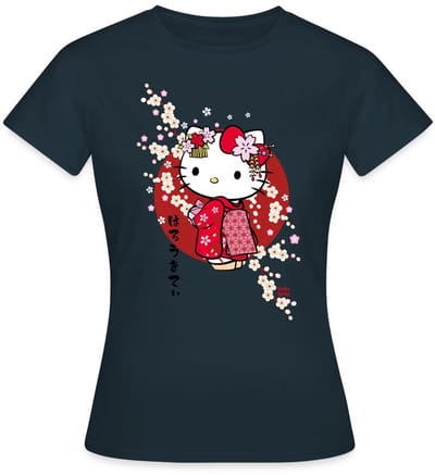 Hello Kitty In Een Rode Kimono En Kersenbloesems T-Shirt Dames