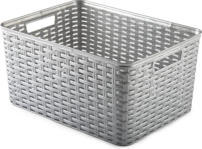 Plasticforte Opbergmand - Kastmand - rotan kunststof - zilver - 18 Liter - 29 x 39 x 20 cm