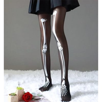 Bas Lolita Halloween Os Gothiques Collants JK Style Harajuku Japon Crâne Collants Bas Noirs Ultra-fins One Size black
