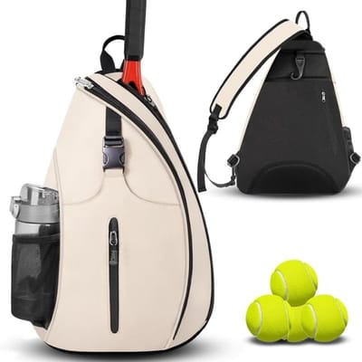 Tennis Sling Rugzak - Crossbody Sporttas - Waterbestendige Racket Opbergruimte - Geschikt voor Pickleball & Badminton - Unisex Lichtgewicht Ontwerp-Wit