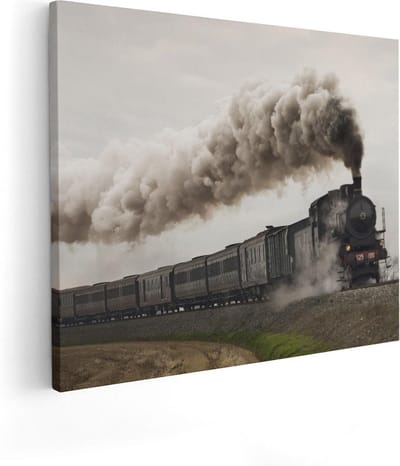 Artaza Canvas Schilderij Trein - 50x40 cm - Wanddecoratie Stoomlocomotief - Muurdecoratie Woonkamer - Kamer Accessoires