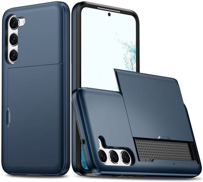 Hoesje met Kaarthouder Slider Geschikt voor Samsung Galaxy S23 | Pasjeshouder Achterkant | Kaarthouder voor twee á drie pasjes | Blauw