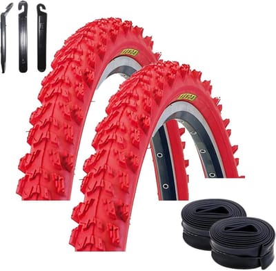 Set van 2 Mountainbike Banden 24 inch (24 x 1.95 / 50-507) met Binnenbanden en Bandenlichters