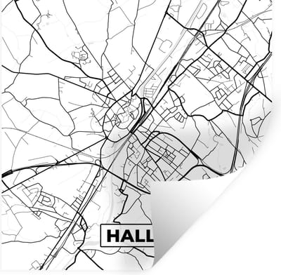 Muurstickers - Sticker Folie - Zwart Wit – België – Plattegrond – Stadskaart – Kaart – Halle - 100x100 cm - Plakfolie - Muurstickers Kinderkamer - Zelfklevend Behang XXL - Zelfklevend behangpapier - Stickerfolie