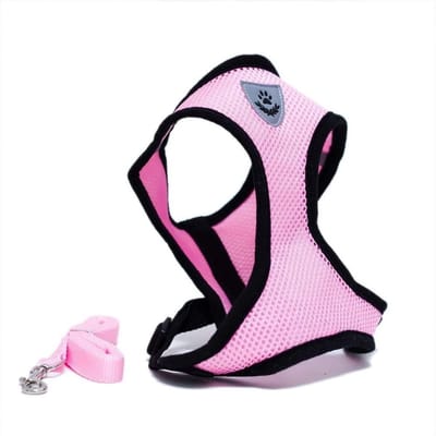Zachte en Verstelbare Harnas voor Puppy’s van Mesh Stof | Comfortabele Leash met Clip voor Wandelen (Medium, Roze)