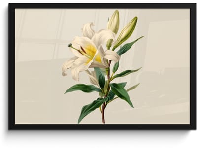 Poster in lijst - Fotolijst 60x40 cm - Posters - Lelie - Elegant - Botanisch - Beige - Posterlijst zwart - Decoratie - Wanddecoratie woonkamer - Muurdecoratie slaapkamer