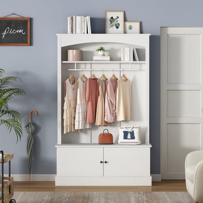 MODFU - Kapstokkast - 5-In-1 Met Opbergbank En Verstelbare Planken - Modern - Voor Hal Of Entree - Spaanplaat - Wit - 120 X 40 X 190 Cm