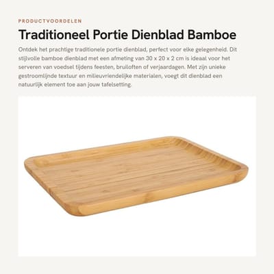 Dailygoods- Dienblad Bamboe 30 x 20 x 2 cm - Portie Dienblad - Antislip - Modern - Huishouden - Natuurlijk Textuur - Serveerblad