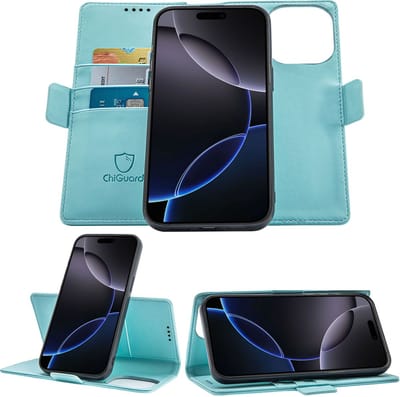 Geschikt voor Apple iPhone 16 Pro - Book Case Hoesje - Uitneembaar Hoesje - Magnetische Sluiting - Portemonnee Baby Blauw