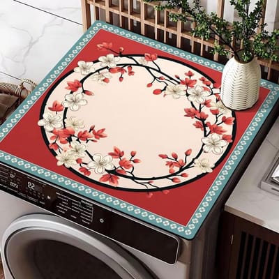 Wasmachine Droger Mat - Apparaatbeschermer Absorberend - Huishoudelijk Gebruik - Antislip Onderkant - 65 x 65 cm - Rood Khaki