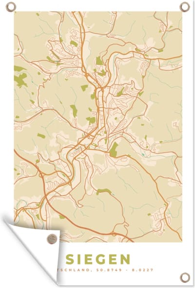 Muurdecoratie Stadskaart - Siegen - Vintage - Plattegrond - Kaart - 120x180 cm - Tuinposter - Tuindoek
