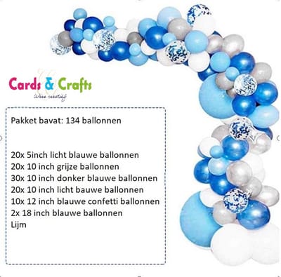Cards & Crafts Ballonnenboog - Ballonnen set - Blauw - Wit - Geboorte Jongen - 132 delig