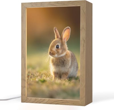 Nachtlampje 20x30 cm - Kinder lampje - Konijntje - Bruin - Gras - Tafellamp kinderkamer - Slaapkamer lamp - Bedlamp kinderen - Kinderlampje stopcontact - Wandlamp babykamer - Nachtlampjes