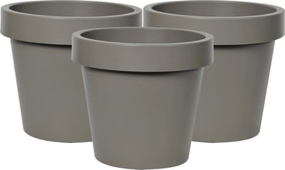 Mega Collections Plantenpot/bloempot - 3x - kunststof - taupe/bruin - buiten - D20 x H18 cm