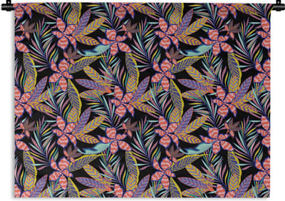 Wandkleed - Wanddoek - Hawaii - Regenboog - Bloemen - Bladeren - Psychedelisch - 120x90 cm - Wandtapijt