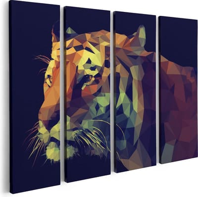 Artaza Canvas Schilderij Vierluik Tijger Illustratie Van Origami - Abstract - 80x60 - Foto Op Canvas - Canvas Print